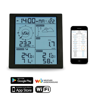 Alecto WS5200 - Professioneel 6 in 1 wifi weerstation met app en draadloze buitensensor, zwart