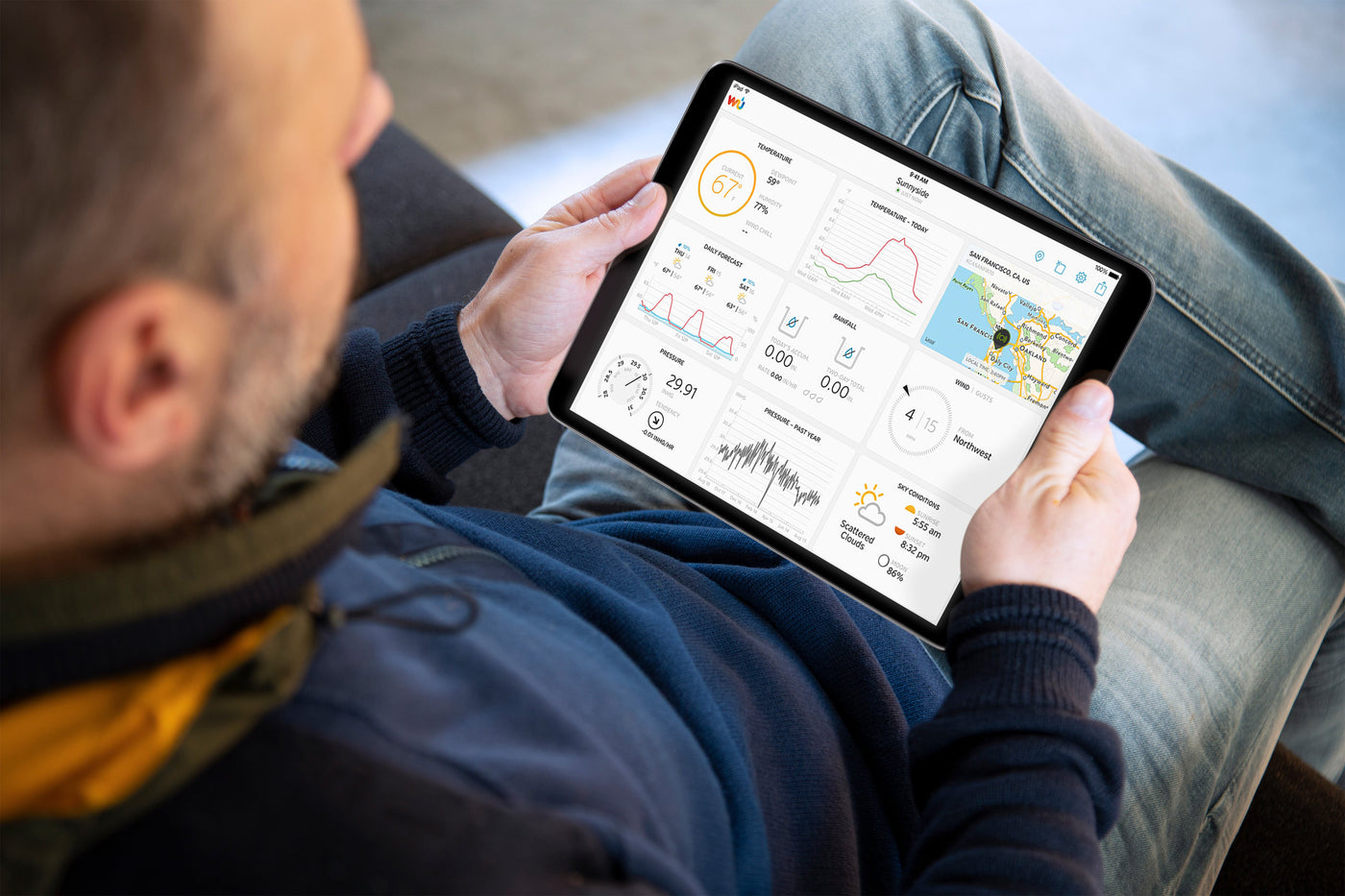 Alecto WS5200 - Professioneel 6 in 1 wifi weerstation met app en draadloze buitensensor, zwart