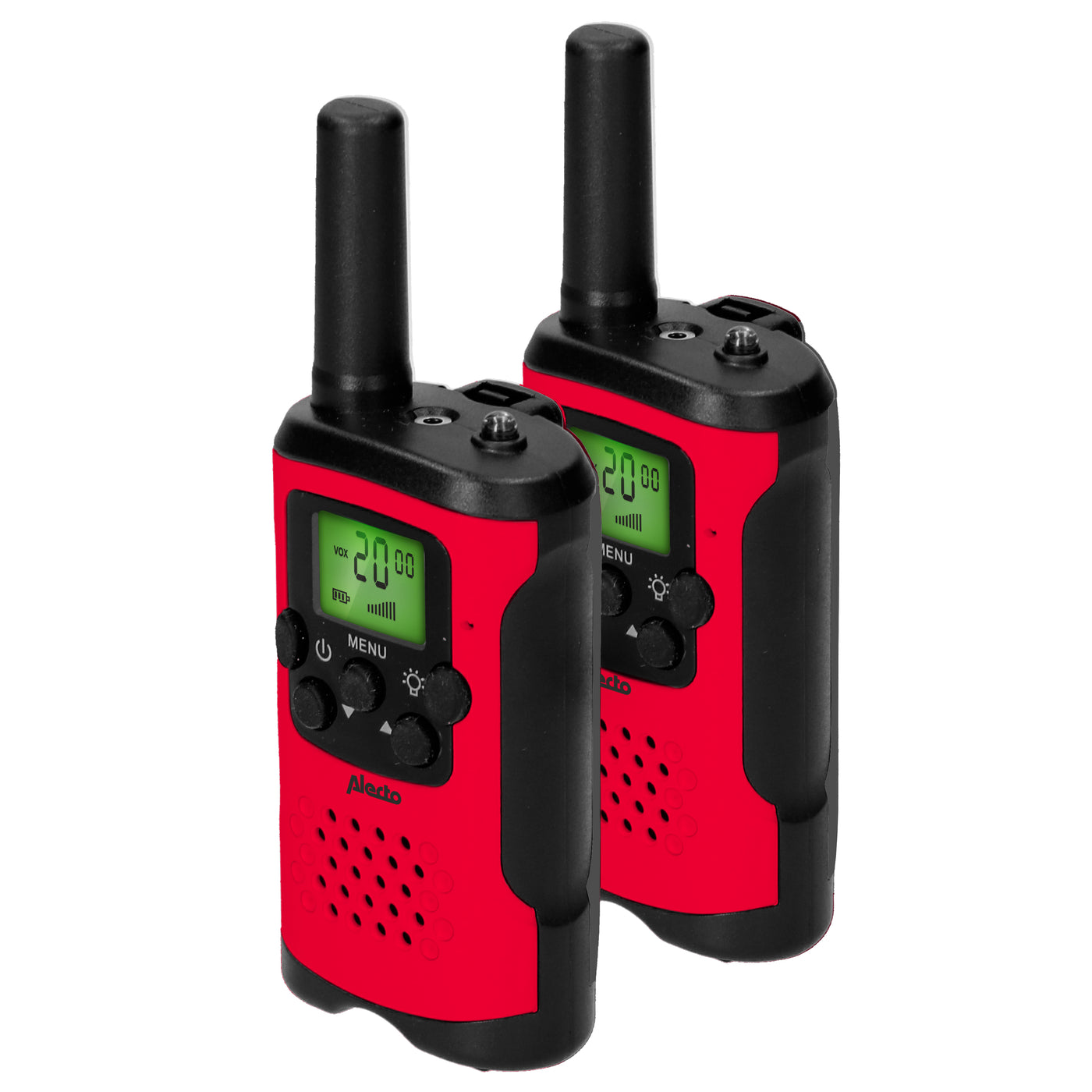 Alecto FR115RD - Set van twee walkie talkies voor kinderen, 7 KM bereik, rood/zwart