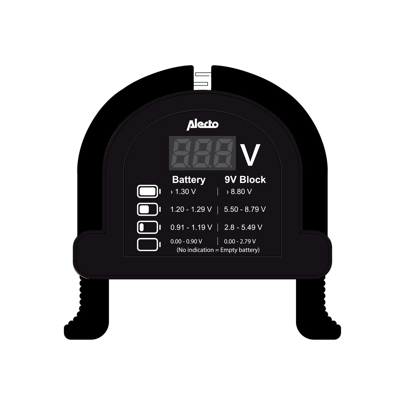 Alecto BTT2 - Compacte universele batterijtester voor AA, AAA, C, D en 9V batterijen - Zwart