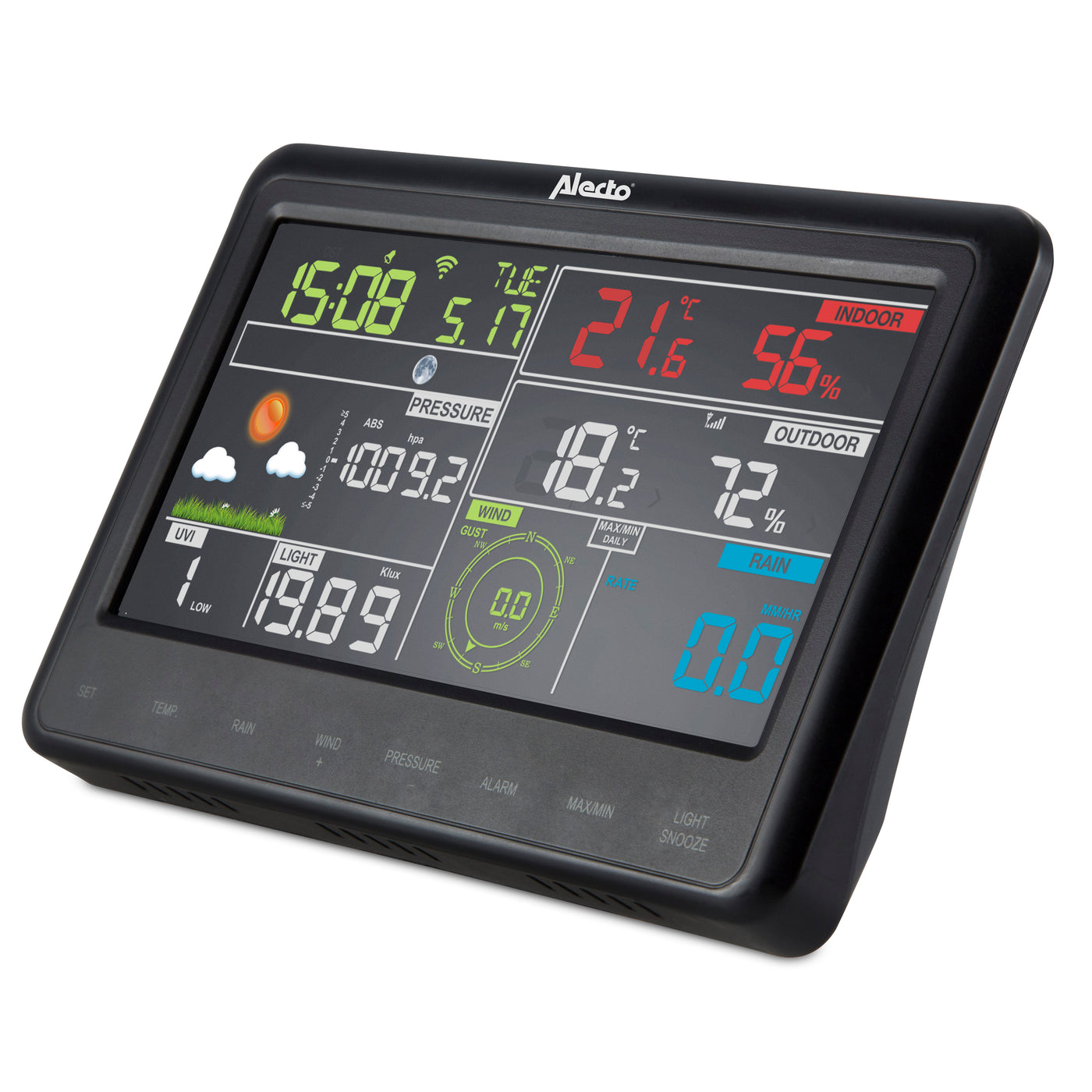 Alecto WS-5500 - Professioneel 8 in 1 wifi weerstation met app en draadloze buitensensor, zwart