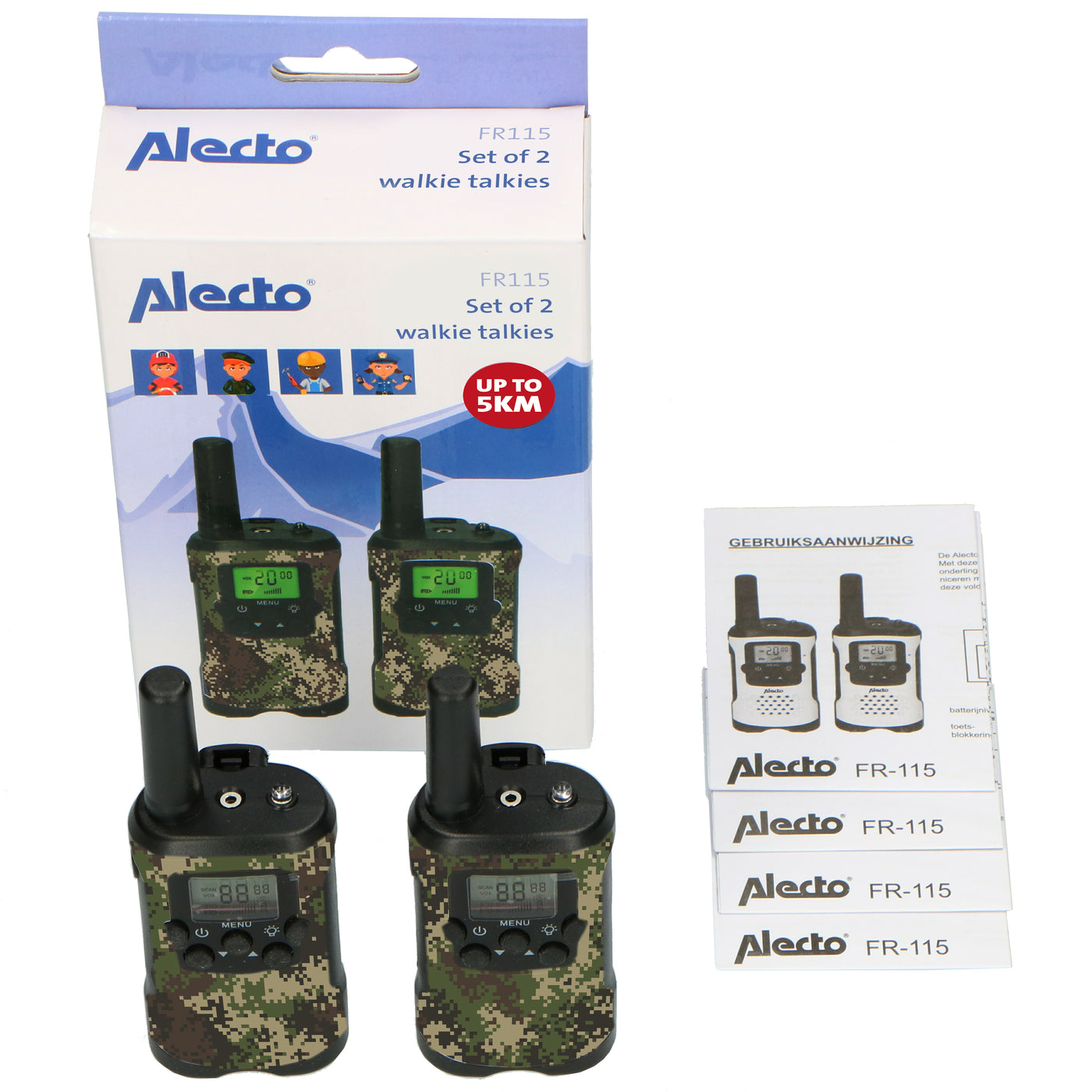 Alecto FR115CAMO - Set van twee walkie talkies voor kinderen, 7 KM bereik, camouflage
