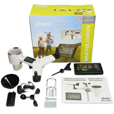 Alecto WS-5500 - Professioneel 8 in 1 wifi weerstation met app en draadloze buitensensor, zwart