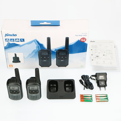 Alecto FR-200 - Set van twee walkie talkies voor kinderen - tot 3 kilometer bereik, zwart/grijs