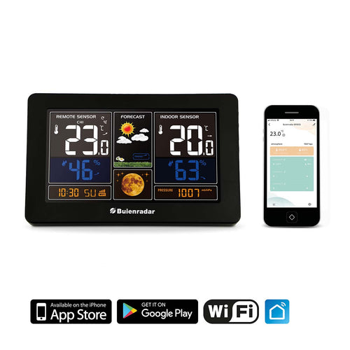Buienradar BR900 - 3 in 1 Wifi weerstation met app en draadloze buitensensor, zwart