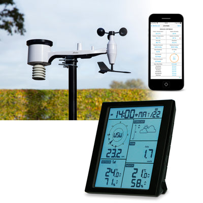 Alecto WS5200 - Professioneel 6 in 1 wifi weerstation met app en draadloze buitensensor, zwart