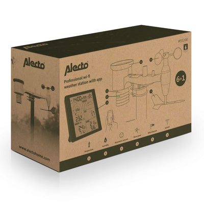 Alecto WS5200 - Professioneel 6 in 1 wifi weerstation met app en draadloze buitensensor, zwart