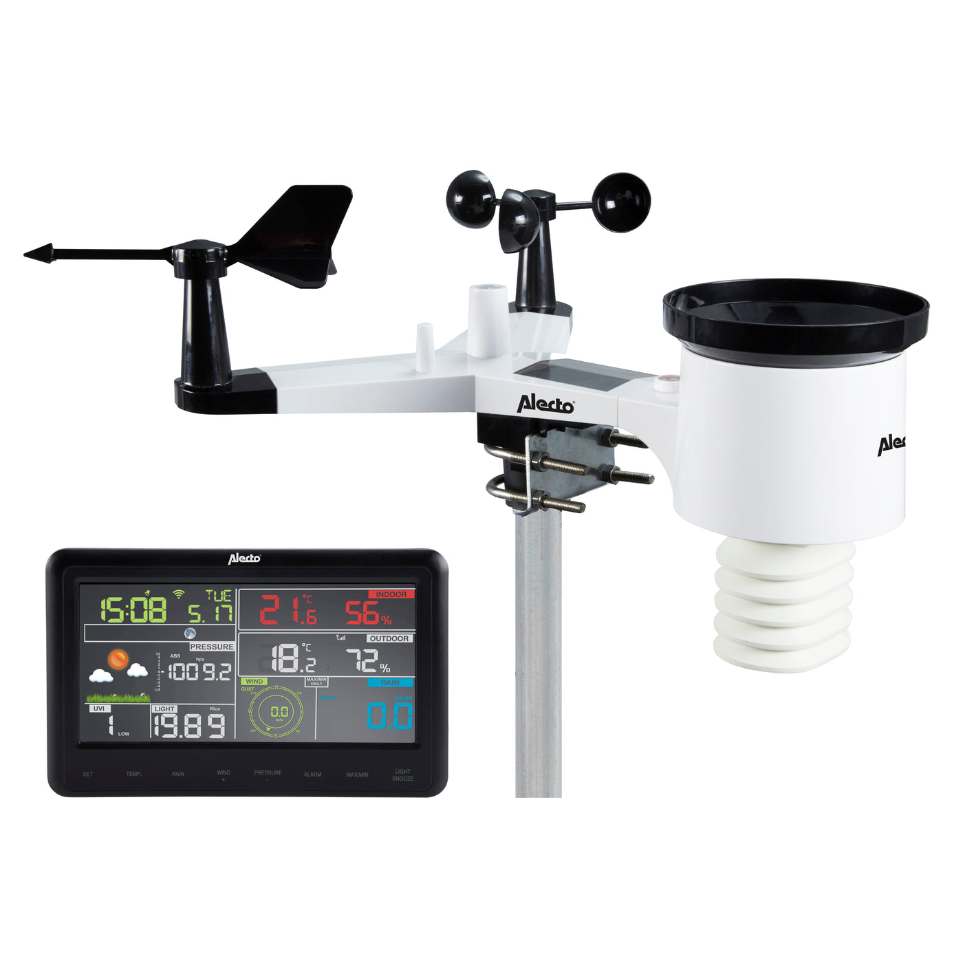 Alecto WS-5500 - Professioneel 8 in 1 wifi weerstation met app en draadloze buitensensor, zwart