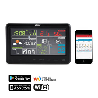 Alecto WS-5500 - Professioneel 8 in 1 wifi weerstation met app en draadloze buitensensor, zwart