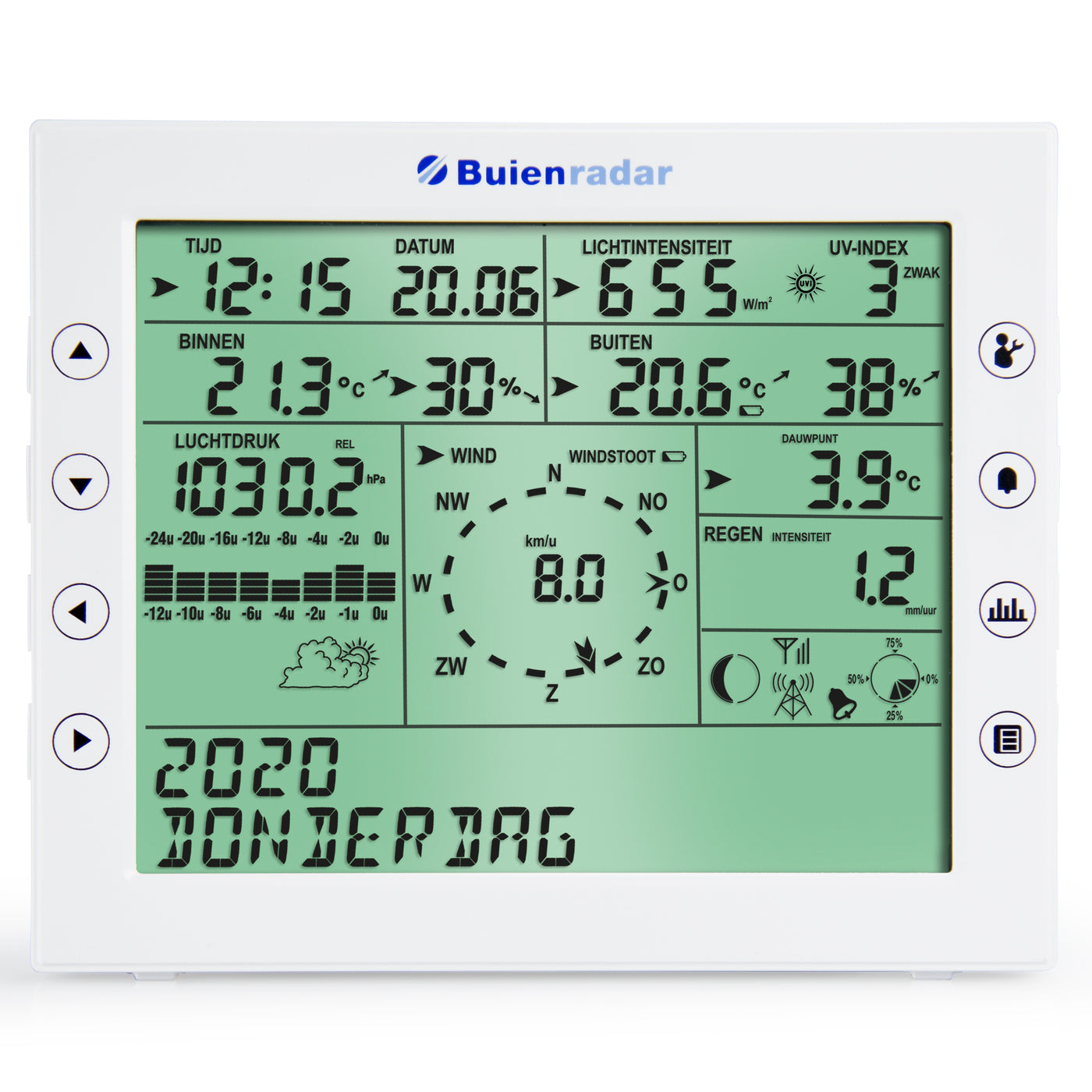 Buienradar BR-1800 - Professioneel weerstation met draadloze buitensensor, wit