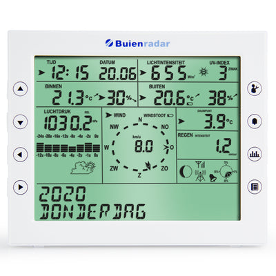 Buienradar BR-1800 - Professioneel weerstation met draadloze buitensensor, wit