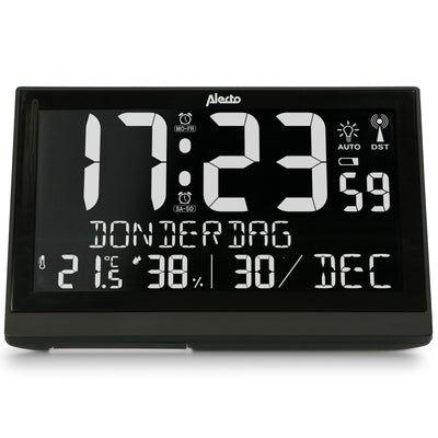 Alecto AK-70 - Grote digitale klok met thermometer en hygrometer, zwart