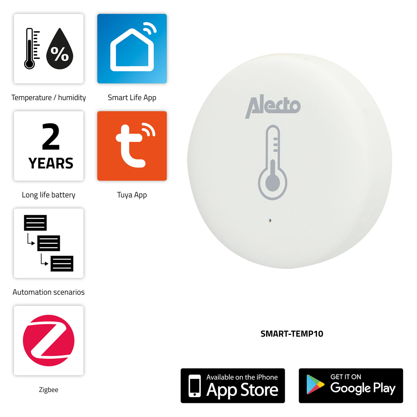 Alecto SMART-TEMP10 - Smart Zigbee temperatuur en vochtigheidssensor