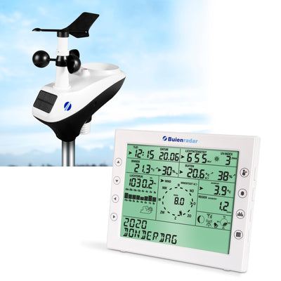 Buienradar BR-1800 - Professioneel weerstation met draadloze buitensensor, wit