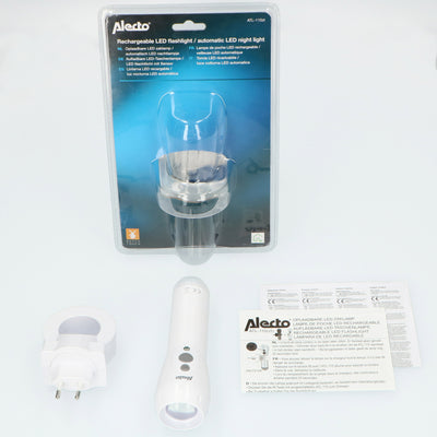 Alecto ATL-110 - Oplaadbare LED zaklamp / automatisch LED nachtlampje, wit