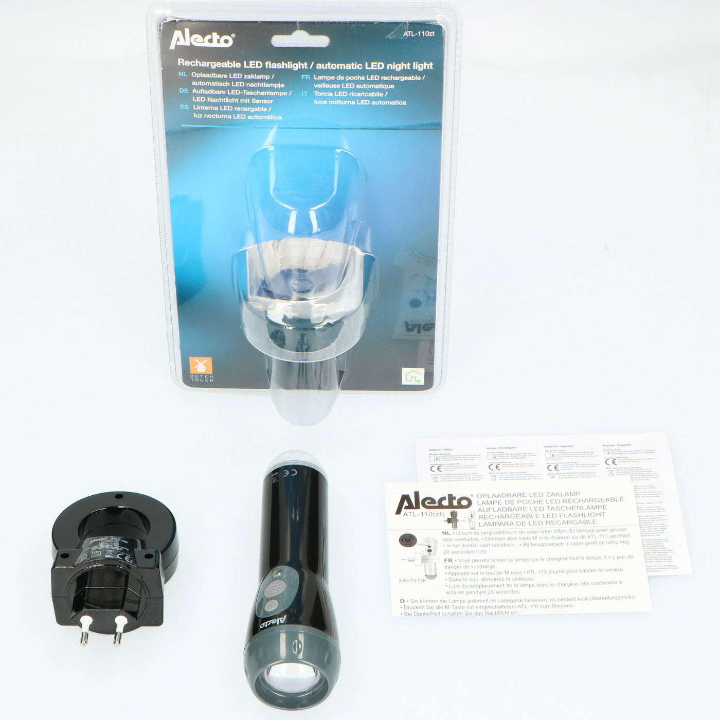 Alecto ATL-110ZT - Oplaadbare LED zaklamp / automatisch LED nachtlampje, zwart