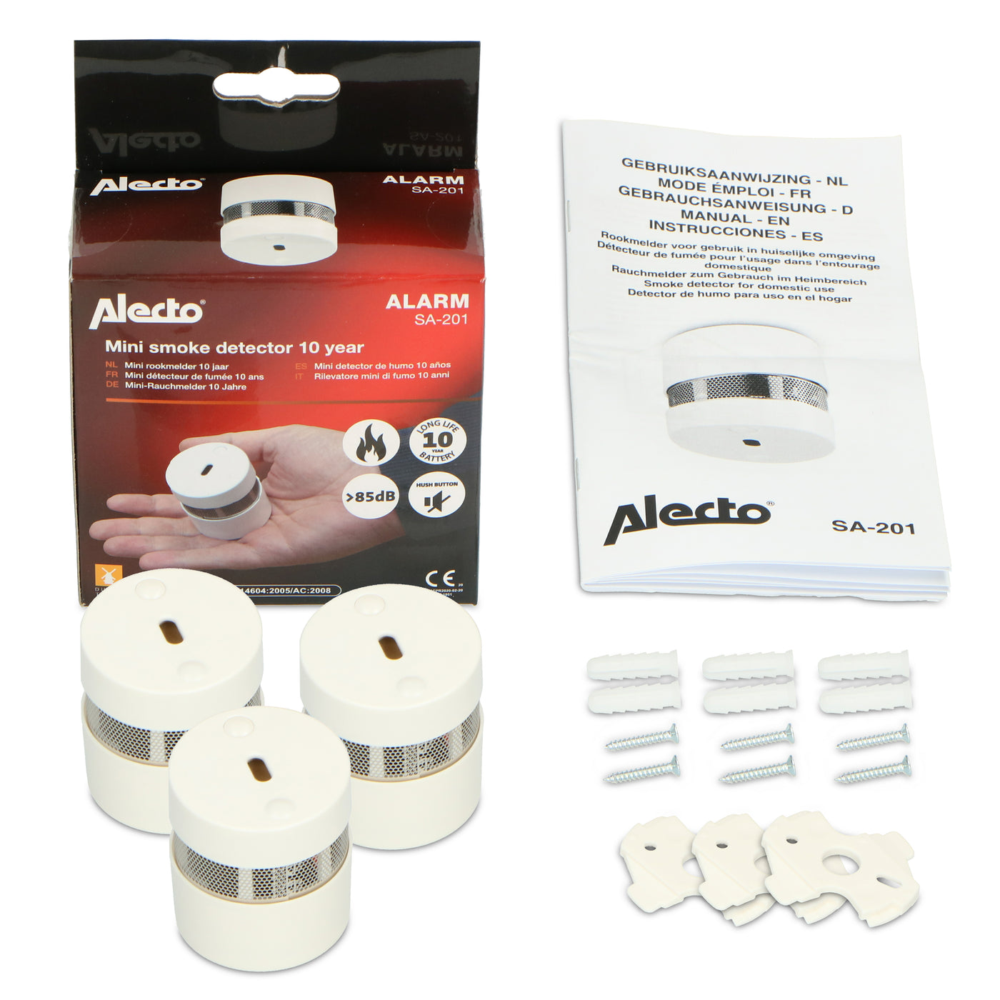 Alecto SA-201 TRIPLE - Mini rookmelder met 10 jaar sensor en batterij, 3-pack