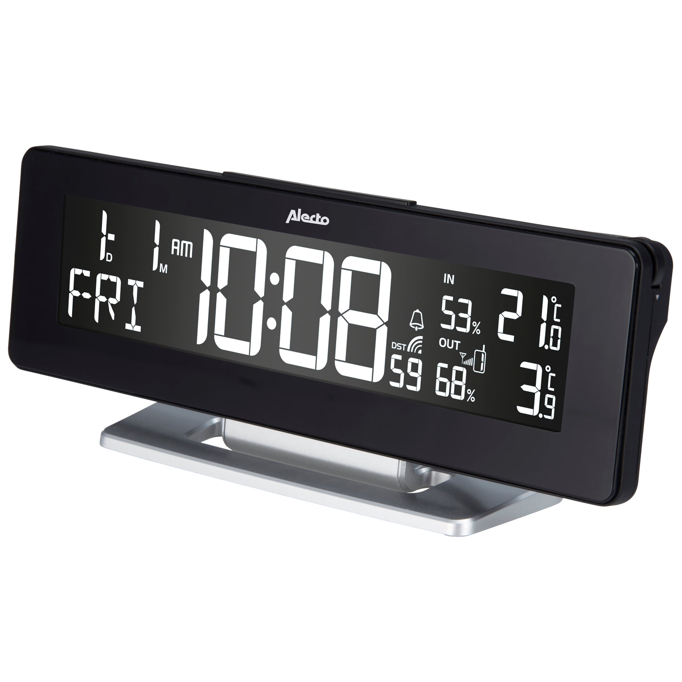 Alecto WS-2500 - Digitale wekker met weerstation, zwart/zilver