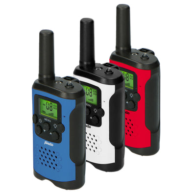 Alecto FR115 3x - Set van drie walkie talkies voor kinderen, 7 km bereik, rood-wit-blauw