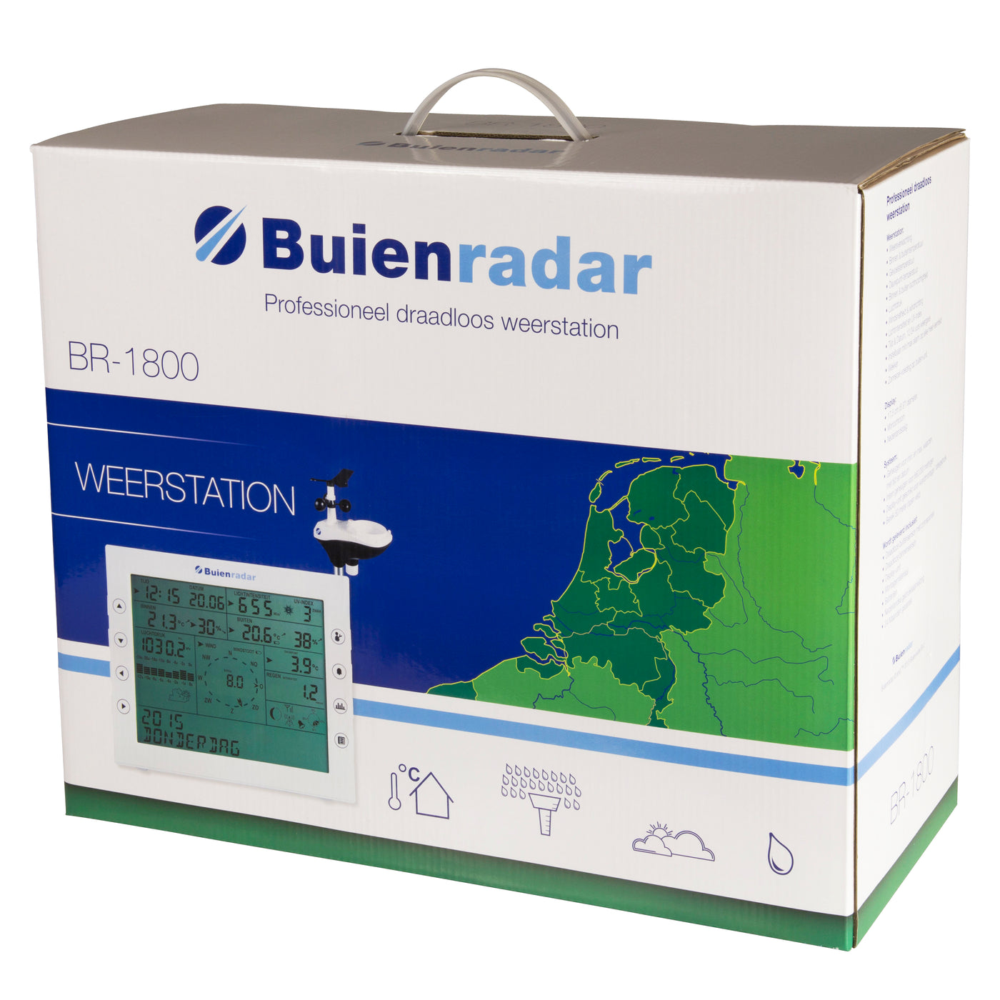 Buienradar BR-1800 - Professioneel weerstation met draadloze buitensensor, wit