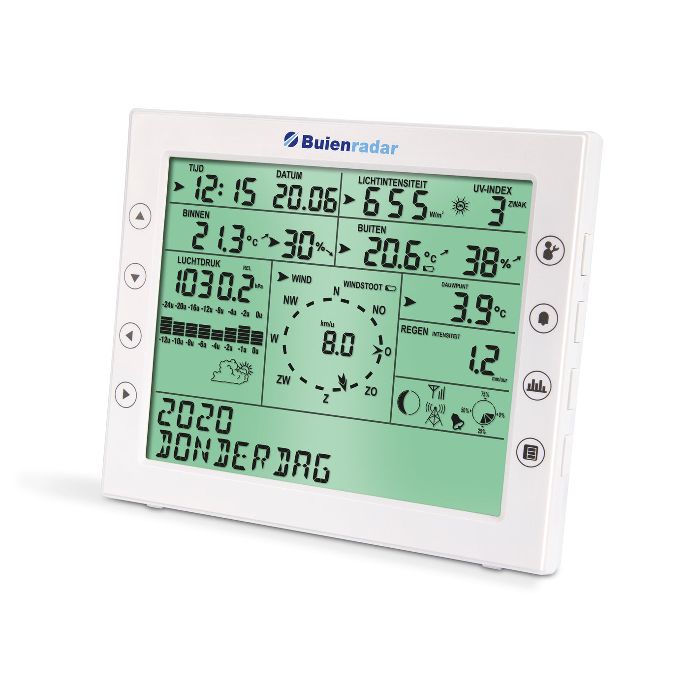 Buienradar BR-1800 - Professioneel weerstation met draadloze buitensensor, wit