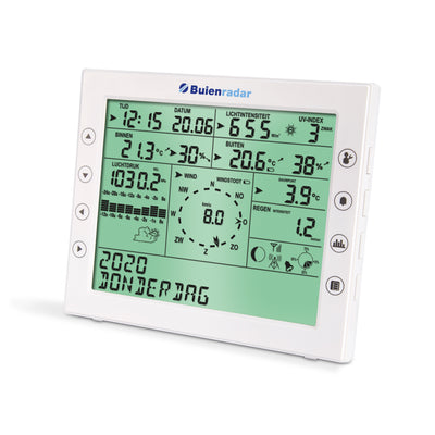 Buienradar BR-1800 - Professioneel weerstation met draadloze buitensensor, wit